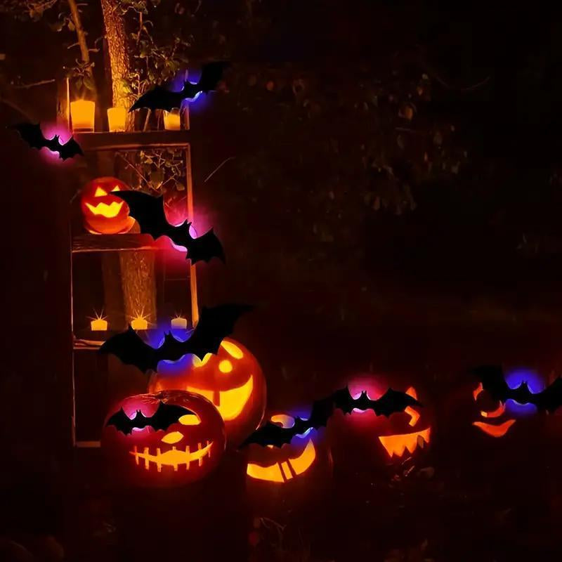 Bougerv 3D Bat Design LED Decorations 12Pcs/24Pcs Set Spooky Ornaments for Home Party Festival Halloween Easy Install Wall Stickers Smooth Application - Decorative