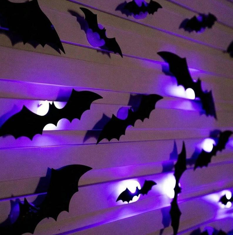 Bougerv 3D Bat Design LED Decorations 12Pcs/24Pcs Set Spooky Ornaments for Home Party Festival Halloween Easy Install Wall Stickers Smooth Application - Decorative