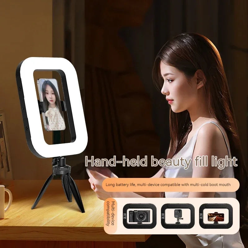 New Handheld Ring LED Rechargeable Fill Light Portable Mobile Phone Live Broadcast Photography Desktop Selfie Light