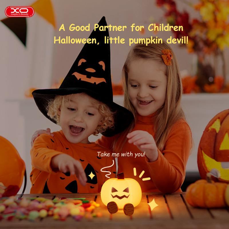 Halloween Pumpkin Night Light, Phone Hold,Mini LED Pumpkin Lamp with 3 Level Dimmable, Nursery Nightlight for Kids, Silicone Rechargeable Bedside Touch Lamp, for Kids