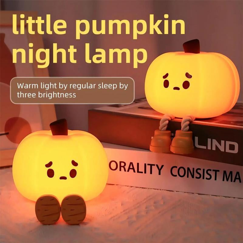 Halloween Pumpkin Night Light - Cute Soft Silicone Safe Lamp with Timing and Dimmable Features for Bedside Decor and Halloween Gifts Metal