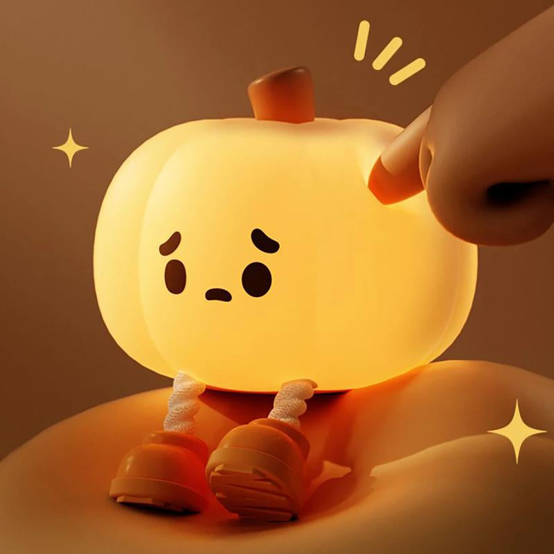 Halloween Pumpkin Night Light - Cute Soft Silicone Safe Lamp with Timing and Dimmable Features for Bedside Decor and Halloween Gifts Metal
