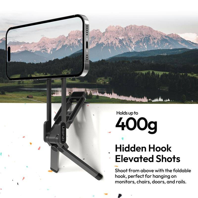 ULANZI Magnetic Phone Tripod for Iphone, MA38 Portable Phone Holder Mini Tripod for Magsafe with Double-Sided Strong Magnetic 1/4'' Arri Locating Hole Foldable Hook for Iphone 16 15 14 13 12