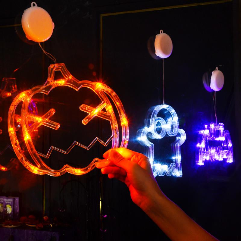 Lolstar Halloween Decorations 2025 3-Pack Orange Pumpkin White Ghost Purple Bat Window Lights with Suction Cups, Battery Operated Halloween Lights Window Decorations Slow Fade Mode and Timer Function