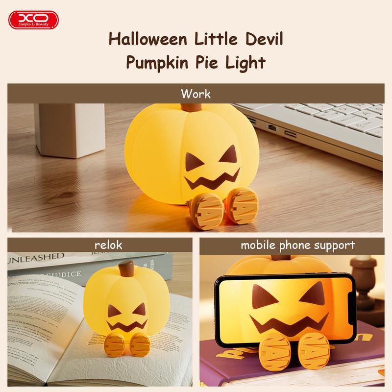 Halloween Pumpkin Night Light, Phone Hold,Mini LED Pumpkin Lamp with 3 Level Dimmable, Nursery Nightlight for Kids, Silicone Rechargeable Bedside Touch Lamp, for Kids
