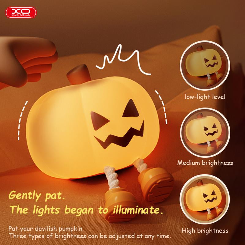 Halloween Pumpkin Night Light, Phone Hold,Mini LED Pumpkin Lamp with 3 Level Dimmable, Nursery Nightlight for Kids, Silicone Rechargeable Bedside Touch Lamp, for Kids