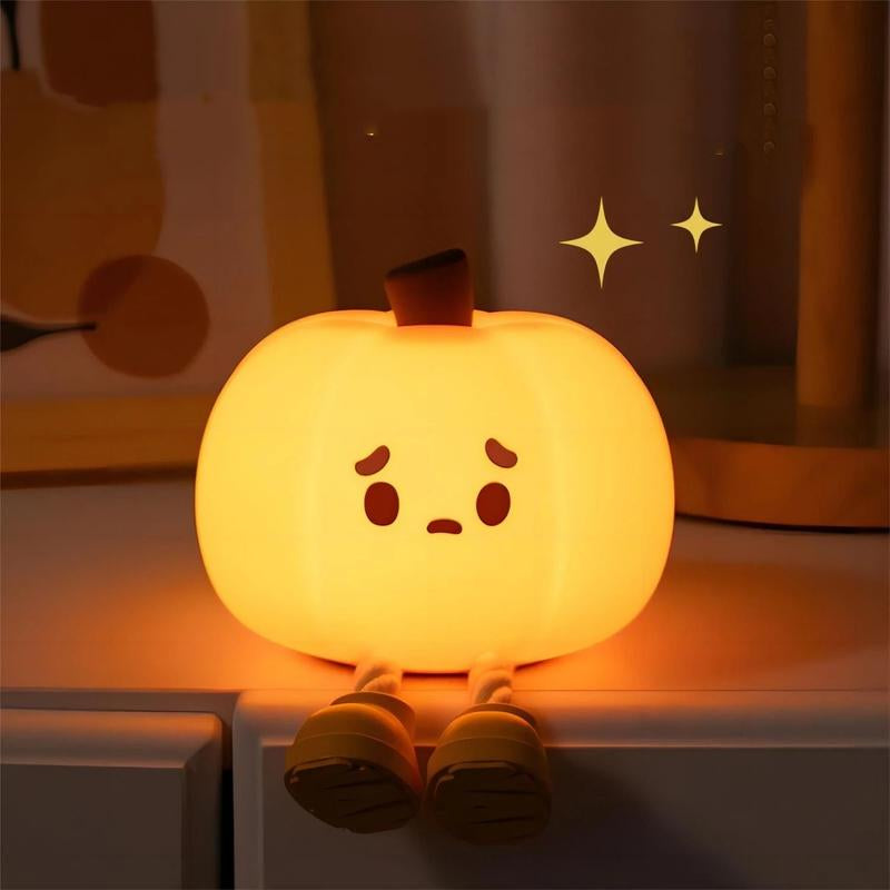 Halloween Pumpkin Night Light - Cute Soft Silicone Safe Lamp with Timing and Dimmable Features for Bedside Decor and Halloween Gifts Metal