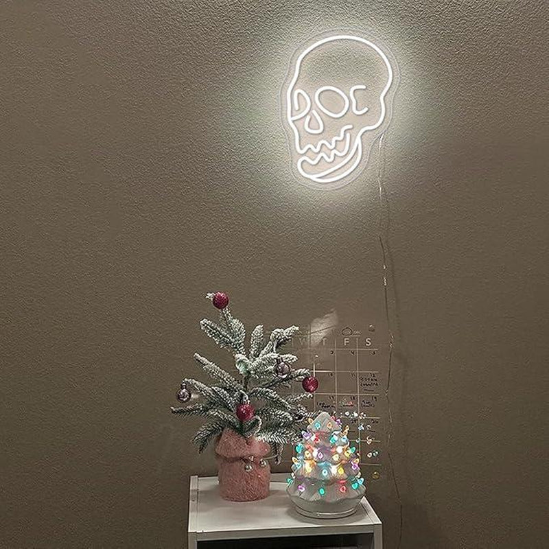 Skeleton Skull Led Neon Sign White Neon Light Ghost Led Sign USB Powered Switch Light up Sign Neon Signs for Wall Decor Bedroom Halloween Birthday Party Supply(White)