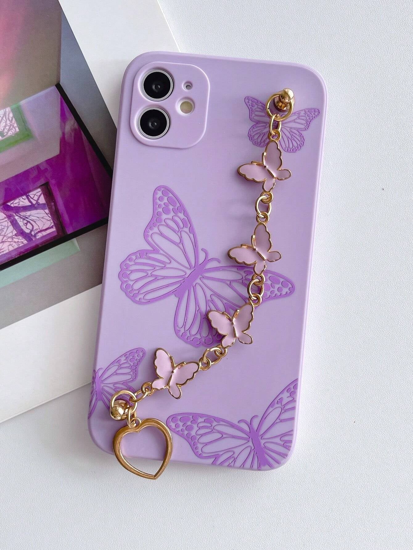 Compatible with Iphone 16 Butterfly Print Phone Case with Hand Strap Compatible with Iphone15/15Plus/15Pro/15Promax Waterproof Shockproof Anti-Fall Scratch Resistant
