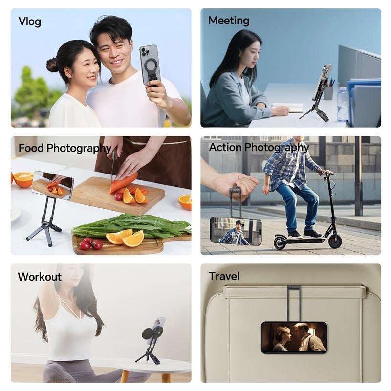 ULANZI Magnetic Phone Tripod for Iphone, MA38 Portable Phone Holder Mini Tripod for Magsafe with Double-Sided Strong Magnetic 1/4'' Arri Locating Hole Foldable Hook for Iphone 16 15 14 13 12