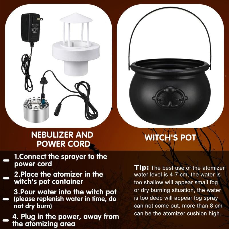 Halloween Mist Maker Fogger Ultrasonic Mist Maker Mini Fog Machine with Waterproof LED Light Flashes, DIY Magic Witch Cauldron, Air Humidifier, Ultrasonic Fogger for Halloween Decoration, Spooky Season, Trick or Treat, Swimming Pool, Pond, Water Fountain