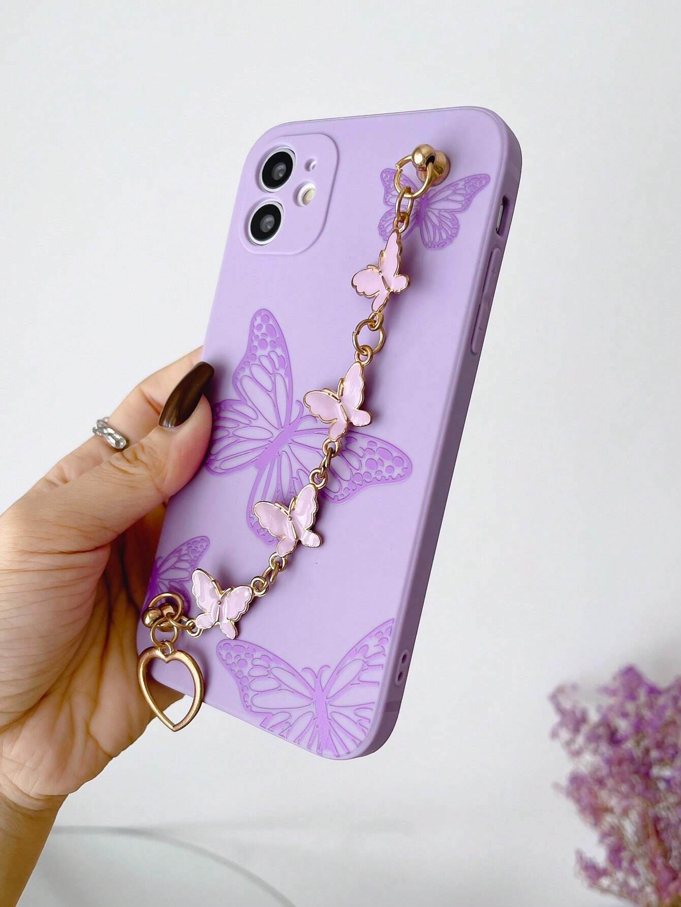 Compatible with Iphone 16 Butterfly Print Phone Case with Hand Strap Compatible with Iphone15/15Plus/15Pro/15Promax Waterproof Shockproof Anti-Fall Scratch Resistant