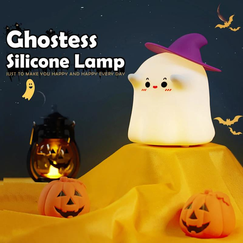 Halloween Pumpkin Night Light - Cute Soft Silicone Safe Lamp with Timing and Dimmable Features for Bedside Decor and Halloween Gifts Metal