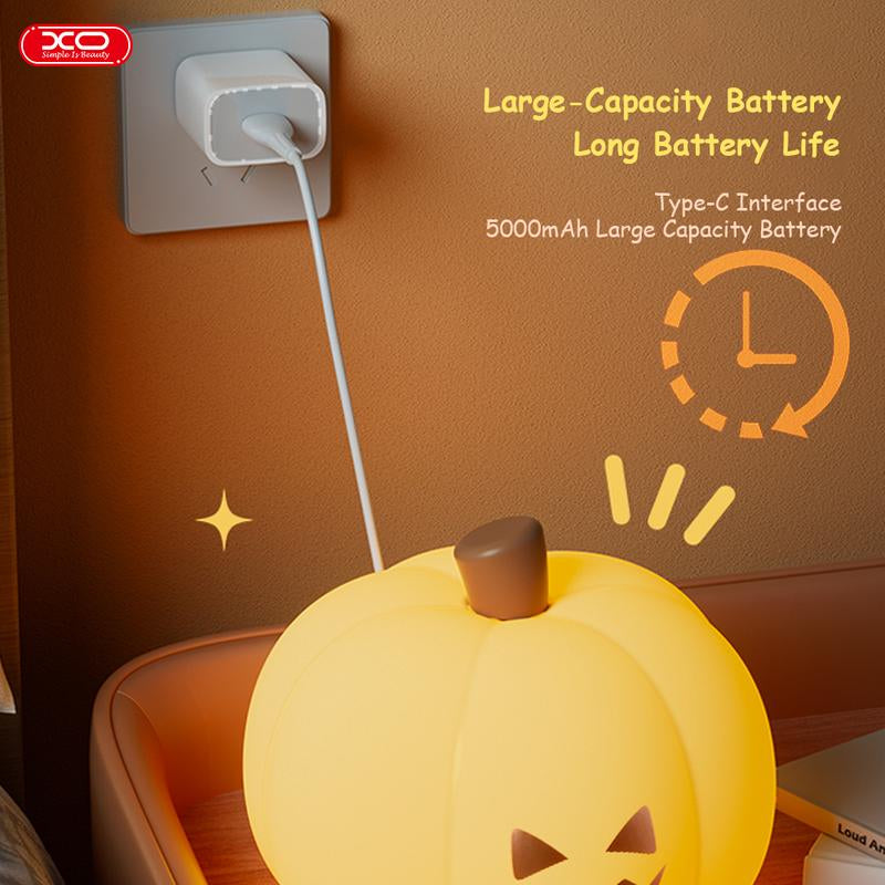Halloween Pumpkin Night Light, Phone Hold,Mini LED Pumpkin Lamp with 3 Level Dimmable, Nursery Nightlight for Kids, Silicone Rechargeable Bedside Touch Lamp, for Kids
