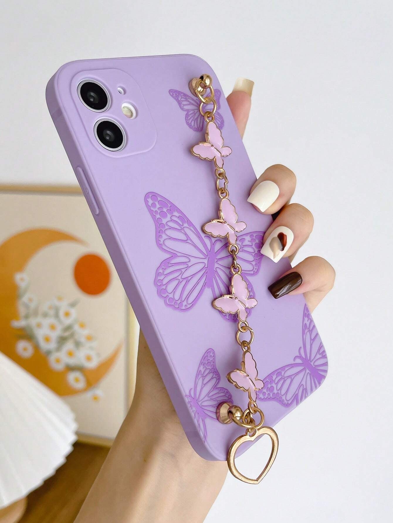 Compatible with Iphone 16 Butterfly Print Phone Case with Hand Strap Compatible with Iphone15/15Plus/15Pro/15Promax Waterproof Shockproof Anti-Fall Scratch Resistant