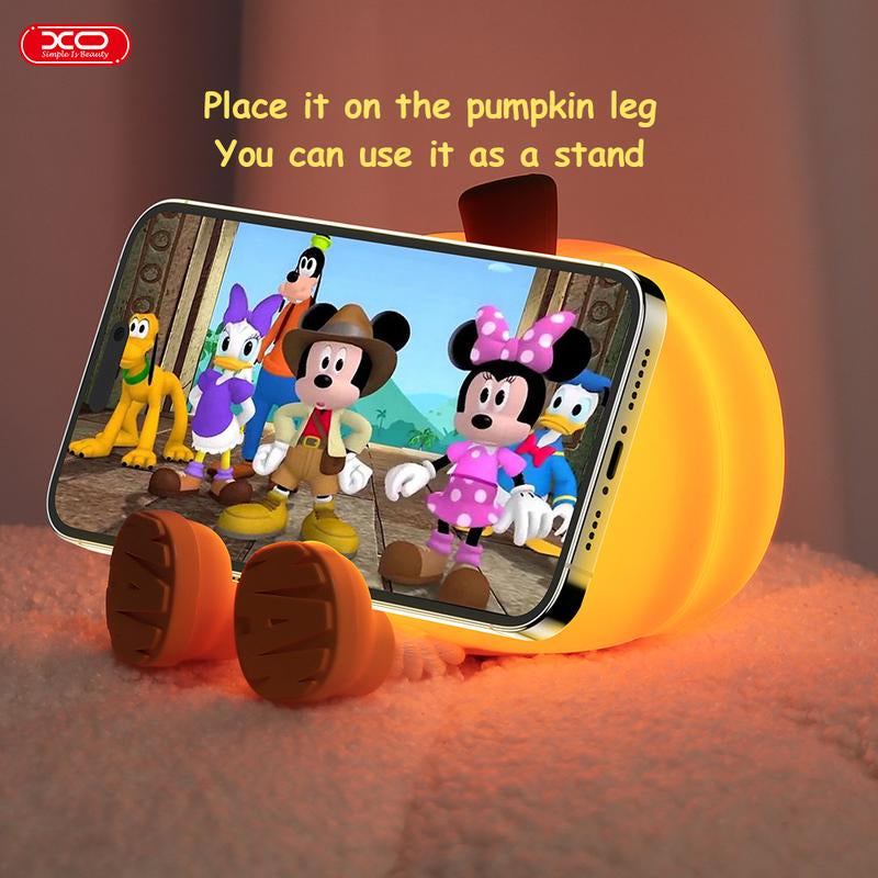 Halloween Pumpkin Night Light, Phone Hold,Mini LED Pumpkin Lamp with 3 Level Dimmable, Nursery Nightlight for Kids, Silicone Rechargeable Bedside Touch Lamp, for Kids