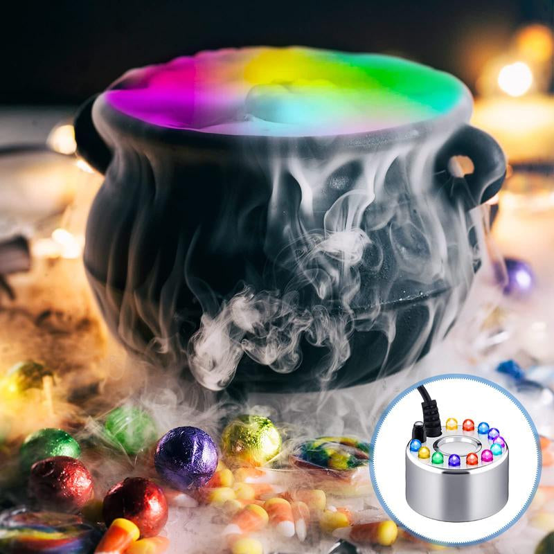Halloween Mist Maker Fogger Ultrasonic Mist Maker Mini Fog Machine with Waterproof LED Light Flashes, DIY Magic Witch Cauldron, Air Humidifier, Ultrasonic Fogger for Halloween Decoration, Spooky Season, Trick or Treat, Swimming Pool, Pond, Water Fountain