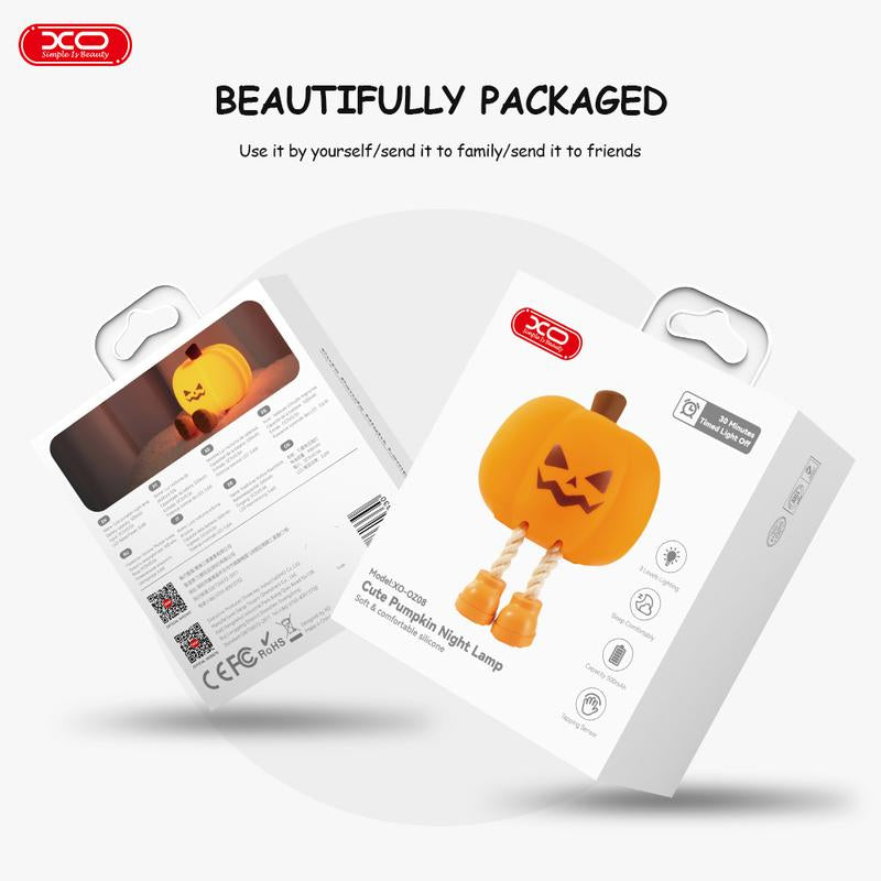 Halloween Pumpkin Night Light, Phone Hold,Mini LED Pumpkin Lamp with 3 Level Dimmable, Nursery Nightlight for Kids, Silicone Rechargeable Bedside Touch Lamp, for Kids