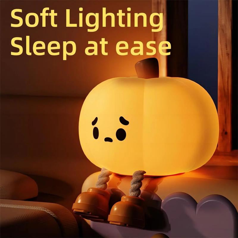 Halloween Pumpkin Night Light - Cute Soft Silicone Safe Lamp with Timing and Dimmable Features for Bedside Decor and Halloween Gifts Metal