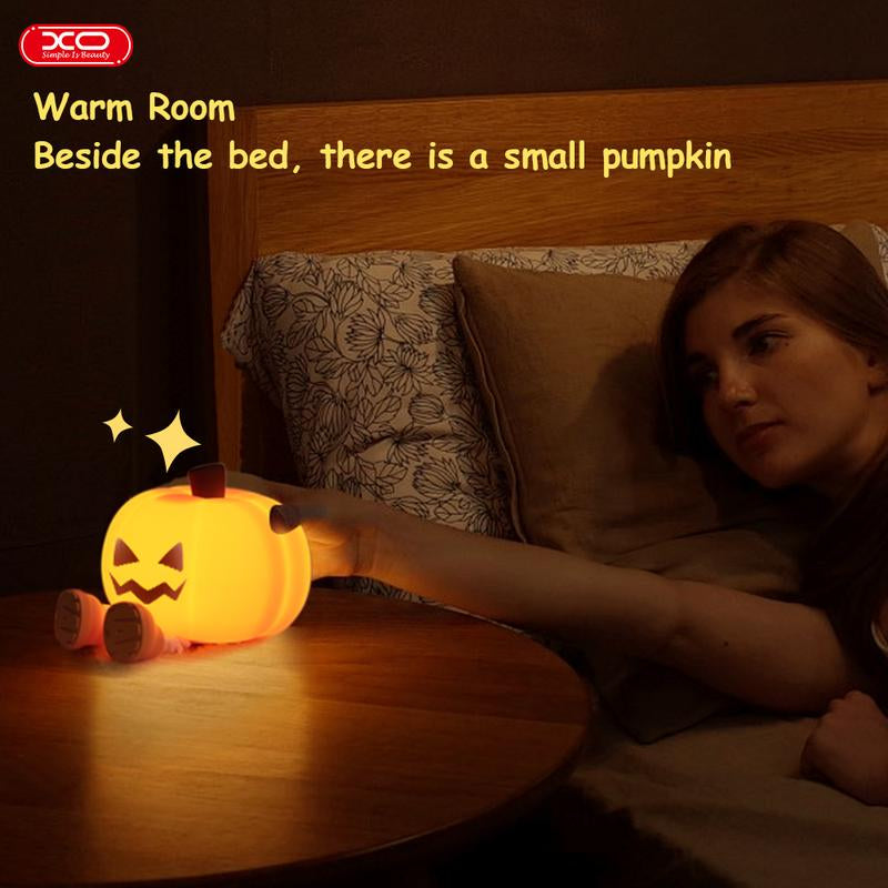 Halloween Pumpkin Night Light, Phone Hold,Mini LED Pumpkin Lamp with 3 Level Dimmable, Nursery Nightlight for Kids, Silicone Rechargeable Bedside Touch Lamp, for Kids