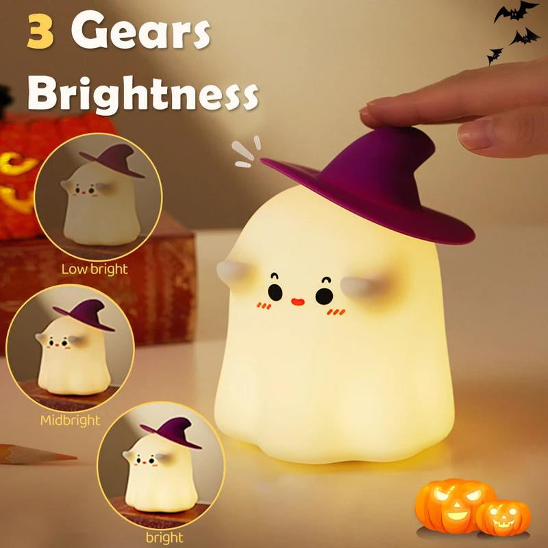 Halloween Pumpkin Night Light - Cute Soft Silicone Safe Lamp with Timing and Dimmable Features for Bedside Decor and Halloween Gifts Metal
