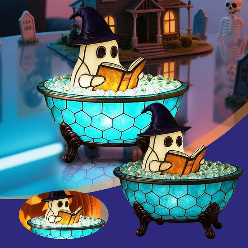 Halloween Ghost Bubble Bath Light, Cute LED Resin Night Lamp for Bathroom Decor, Perfect Party Gift, Halloween Season Bathtub Light
