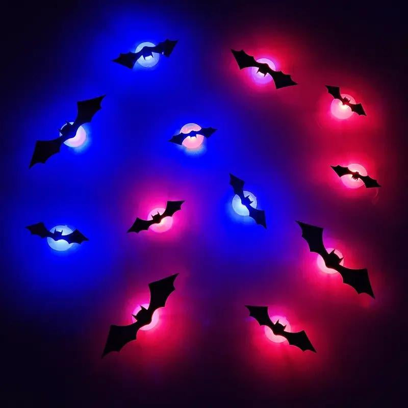 Bougerv 3D Bat Design LED Decorations 12Pcs/24Pcs Set Spooky Ornaments for Home Party Festival Halloween Easy Install Wall Stickers Smooth Application - Decorative