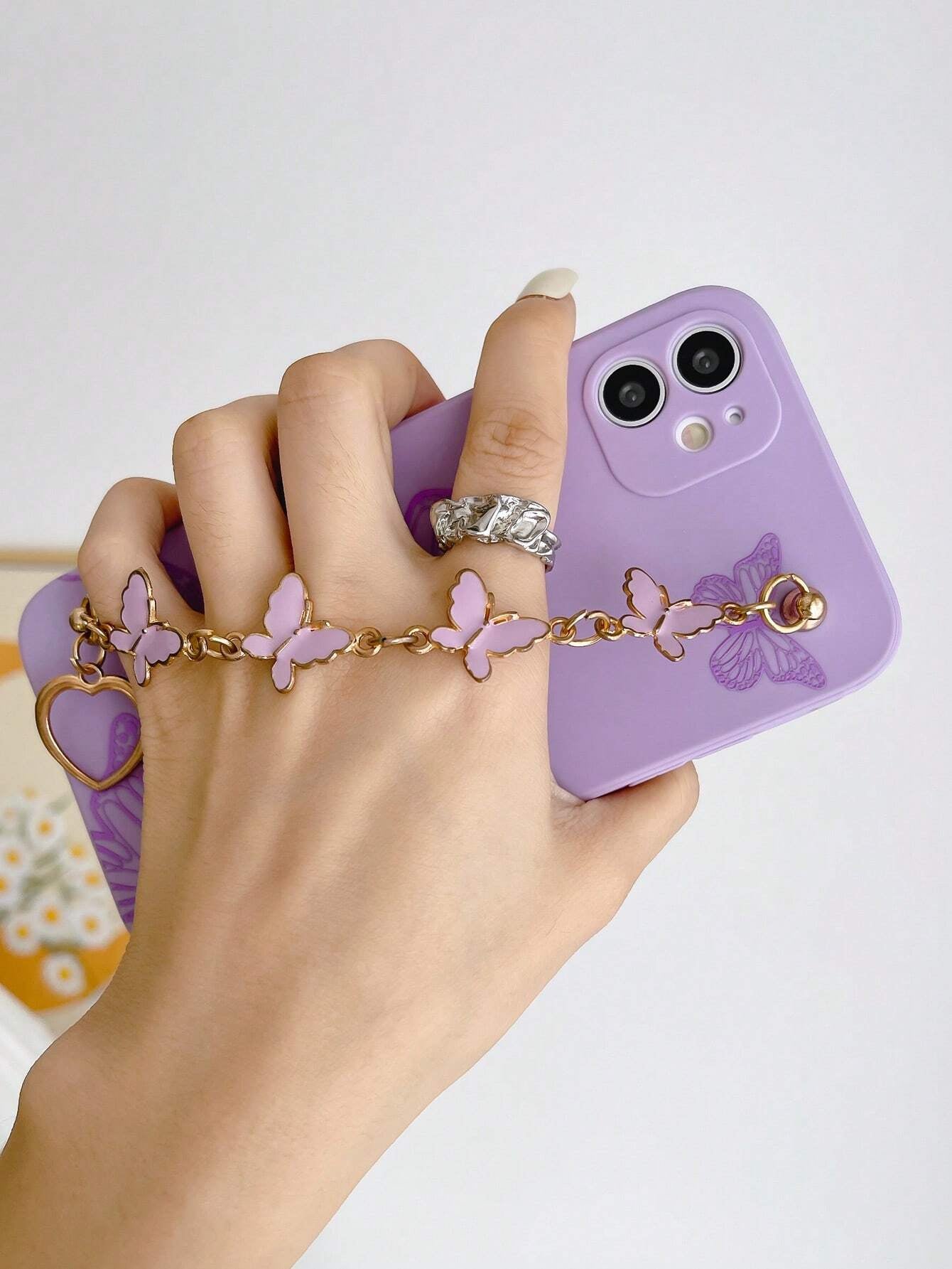 Compatible with Iphone 16 Butterfly Print Phone Case with Hand Strap Compatible with Iphone15/15Plus/15Pro/15Promax Waterproof Shockproof Anti-Fall Scratch Resistant