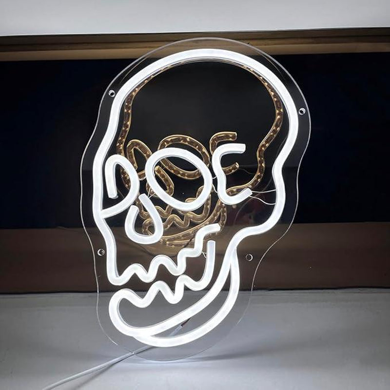 Skeleton Skull Led Neon Sign White Neon Light Ghost Led Sign USB Powered Switch Light up Sign Neon Signs for Wall Decor Bedroom Halloween Birthday Party Supply(White)