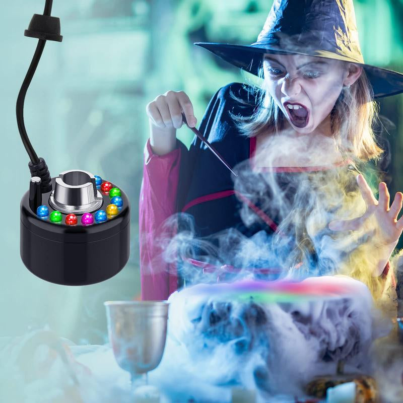 Halloween Mist Maker Fogger Ultrasonic Mist Maker Mini Fog Machine with Waterproof LED Light Flashes, DIY Magic Witch Cauldron, Air Humidifier, Ultrasonic Fogger for Halloween Decoration, Spooky Season, Trick or Treat, Swimming Pool, Pond, Water Fountain