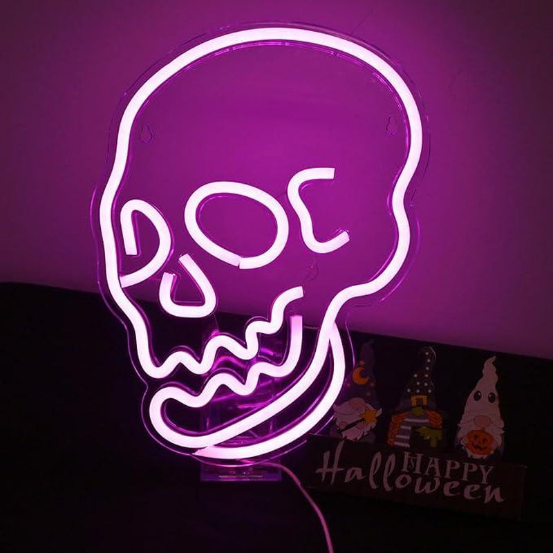 Skeleton Skull Led Neon Sign White Neon Light Ghost Led Sign USB Powered Switch Light up Sign Neon Signs for Wall Decor Bedroom Halloween Birthday Party Supply(White)