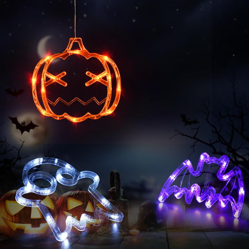 Lolstar Halloween Decorations 2025 3-Pack Orange Pumpkin White Ghost Purple Bat Window Lights with Suction Cups, Battery Operated Halloween Lights Window Decorations Slow Fade Mode and Timer Function