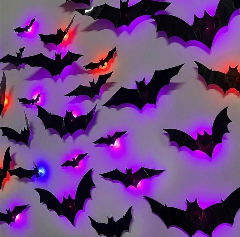 Bougerv 3D Bat Design LED Decorations 12Pcs/24Pcs Set Spooky Ornaments for Home Party Festival Halloween Easy Install Wall Stickers Smooth Application - Decorative