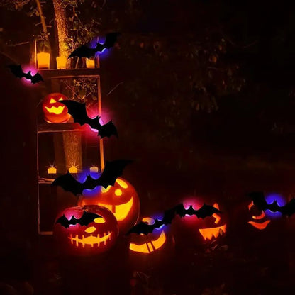 Bougerv 3D Bat Design LED Decorations 12Pcs/24Pcs Set Spooky Ornaments for Home Party Festival Halloween Easy Install Wall Stickers Smooth Application - Decorative