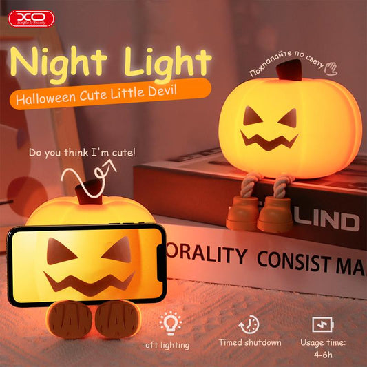 Halloween Pumpkin Night Light, Phone Hold,Mini LED Pumpkin Lamp with 3 Level Dimmable, Nursery Nightlight for Kids, Silicone Rechargeable Bedside Touch Lamp, for Kids
