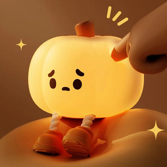 Halloween Pumpkin Night Light - Cute Soft Silicone Safe Lamp with Timing and Dimmable Features for Bedside Decor and Halloween Gifts Metal