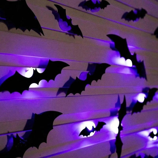 Bougerv 3D Bat Design LED Decorations 12Pcs/24Pcs Set Spooky Ornaments for Home Party Festival Halloween Easy Install Wall Stickers Smooth Application - Decorative