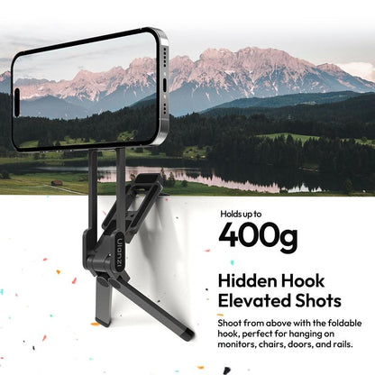 ULANZI Magnetic Phone Tripod for Iphone, MA38 Portable Phone Holder Mini Tripod for Magsafe with Double-Sided Strong Magnetic 1/4'' Arri Locating Hole Foldable Hook for Iphone 16 15 14 13 12