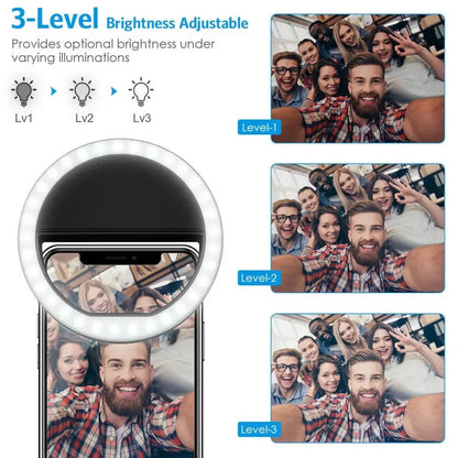 New Handheld Ring LED Rechargeable Fill Light Portable Mobile Phone Live Broadcast Photography Desktop Selfie Light