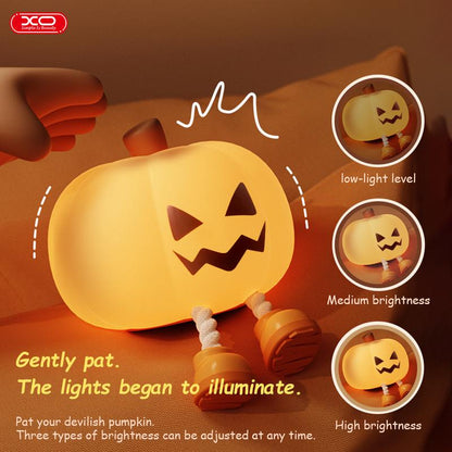Halloween Pumpkin Night Light, Phone Hold,Mini LED Pumpkin Lamp with 3 Level Dimmable, Nursery Nightlight for Kids, Silicone Rechargeable Bedside Touch Lamp, for Kids