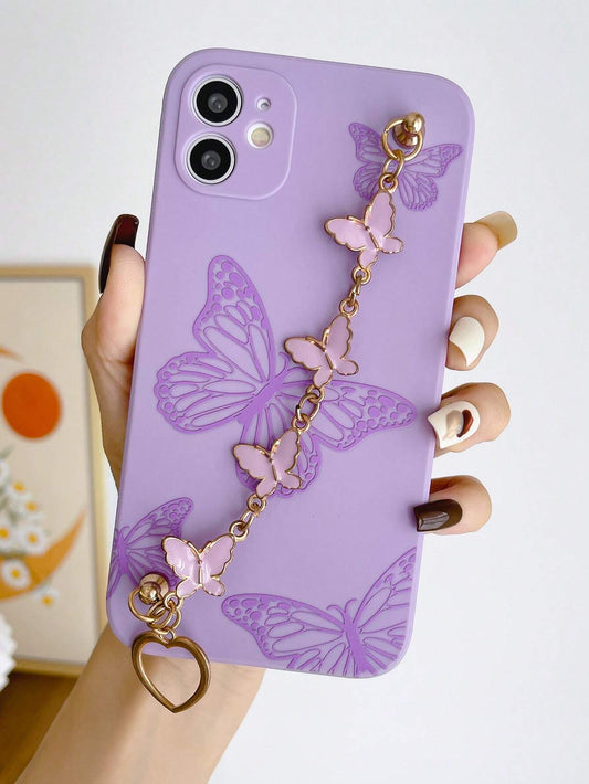Compatible with Iphone 16 Butterfly Print Phone Case with Hand Strap Compatible with Iphone15/15Plus/15Pro/15Promax Waterproof Shockproof Anti-Fall Scratch Resistant