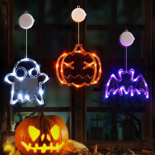 Lolstar Halloween Decorations 2025 3-Pack Orange Pumpkin White Ghost Purple Bat Window Lights with Suction Cups, Battery Operated Halloween Lights Window Decorations Slow Fade Mode and Timer Function