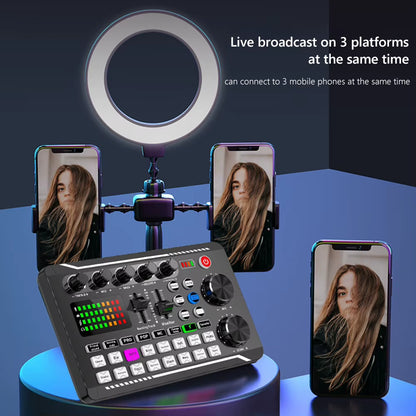 F998 Multifunctional Tuning Sound Card Microphone Mixer Kit Audio Recording Mixer Audio Mixing Console Amplifier for Phone PC