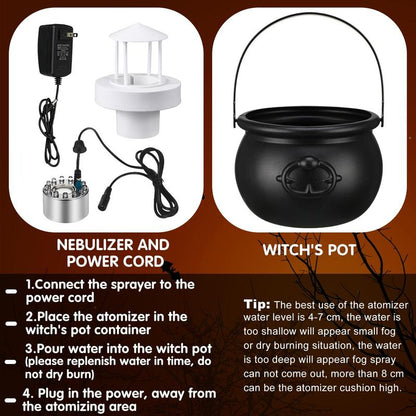 Halloween Mist Maker Fogger Ultrasonic Mist Maker Mini Fog Machine with Waterproof LED Light Flashes, DIY Magic Witch Cauldron, Air Humidifier, Ultrasonic Fogger for Halloween Decoration, Spooky Season, Trick or Treat, Swimming Pool, Pond, Water Fountain