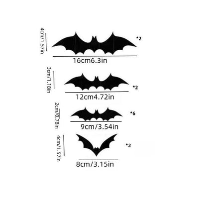 Bougerv 3D Bat Design LED Decorations 12Pcs/24Pcs Set Spooky Ornaments for Home Party Festival Halloween Easy Install Wall Stickers Smooth Application - Decorative