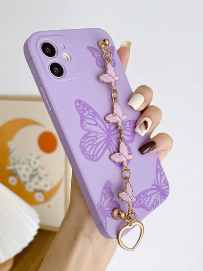 Compatible with Iphone 16 Butterfly Print Phone Case with Hand Strap Compatible with Iphone15/15Plus/15Pro/15Promax Waterproof Shockproof Anti-Fall Scratch Resistant
