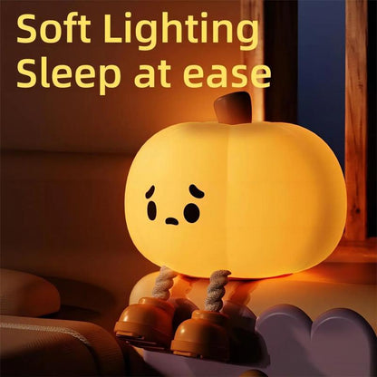 Halloween Pumpkin Night Light - Cute Soft Silicone Safe Lamp with Timing and Dimmable Features for Bedside Decor and Halloween Gifts Metal