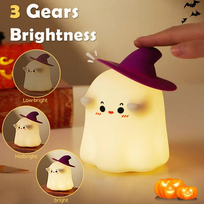 Halloween Pumpkin Night Light - Cute Soft Silicone Safe Lamp with Timing and Dimmable Features for Bedside Decor and Halloween Gifts Metal