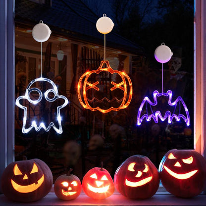 Lolstar Halloween Decorations 2025 3-Pack Orange Pumpkin White Ghost Purple Bat Window Lights with Suction Cups, Battery Operated Halloween Lights Window Decorations Slow Fade Mode and Timer Function