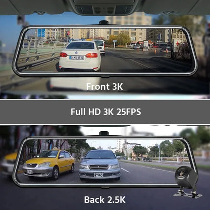 3K+2.5K DVR Mirror for 10"Dash Cam Recorder Optional Rear Camera Night Vision Hisllicon Chip GPS WIFI 24H Parking Monitor